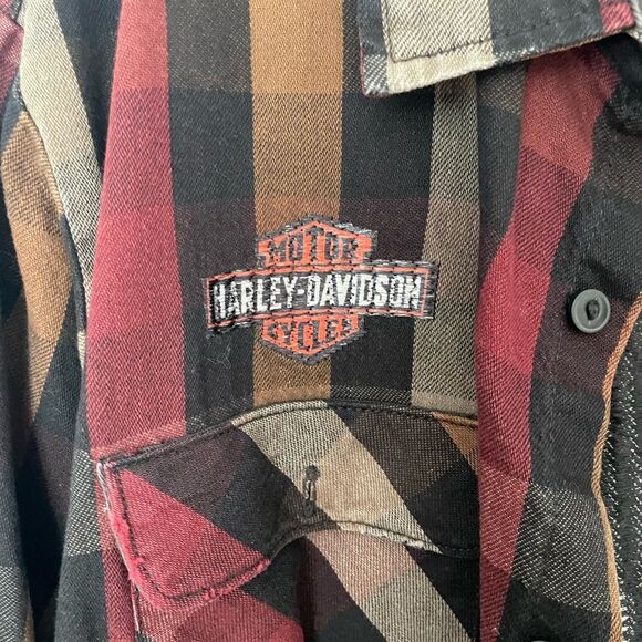 Harley Davidson Heavyweight Long Sleeve Flannel Embroidered Back Graphics Sz xL - Picture 2 of 7